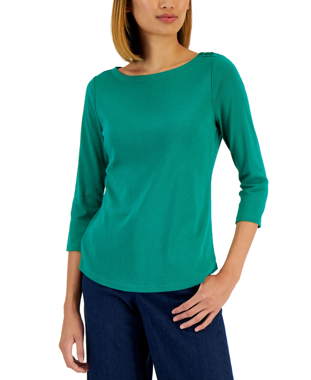 Charter Club Petite Pima Cotton Button Shoulder Top