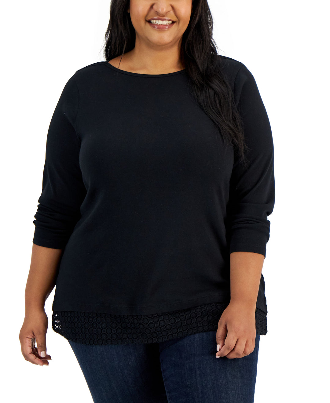 Plus Size Cotton Lace-Hem Top