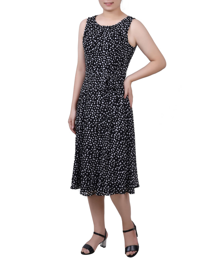 Petite Size Sleeveless Chiffon Belted Dress