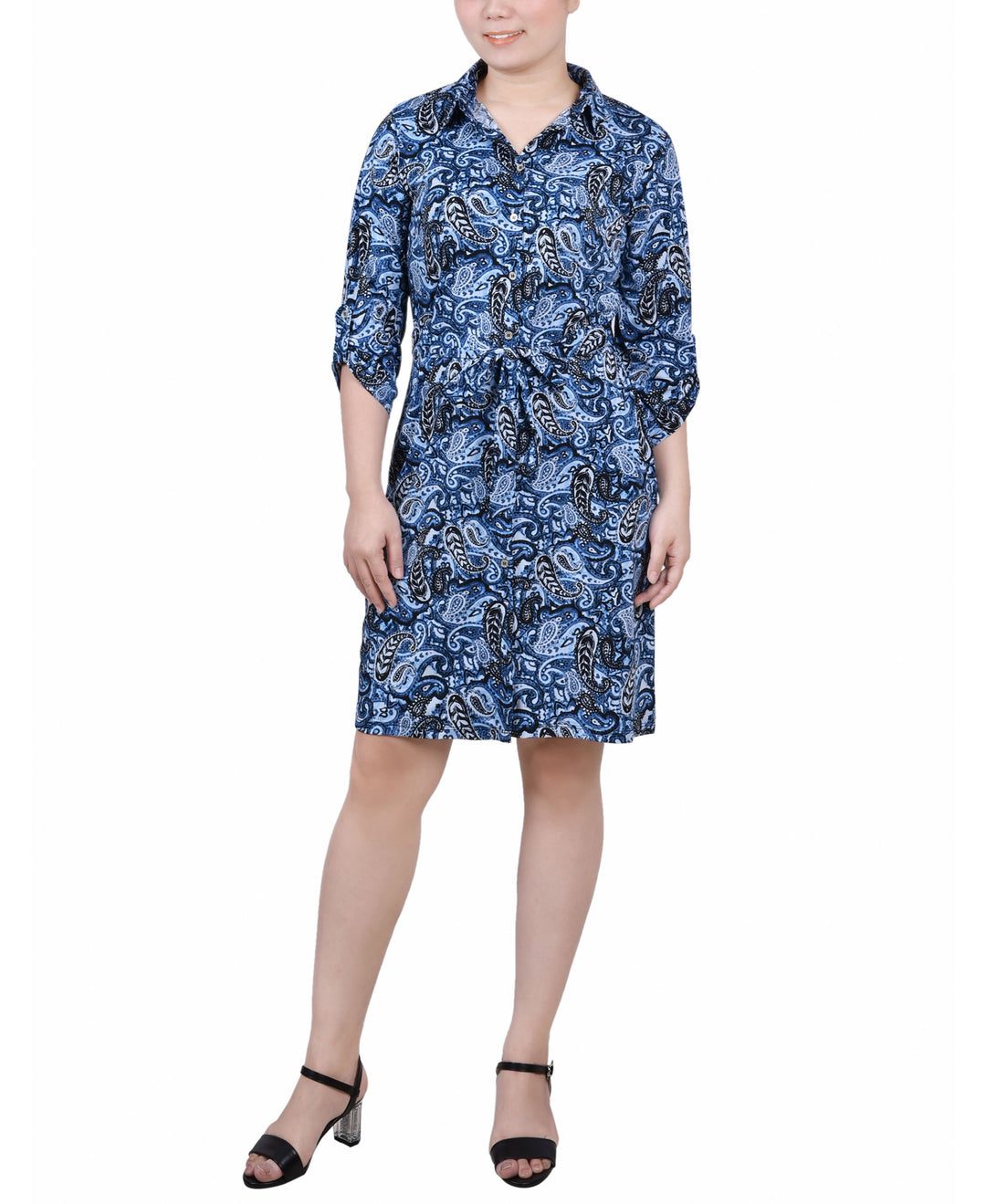 Petite 3/4-Sleeve Printed Shirt Dress
