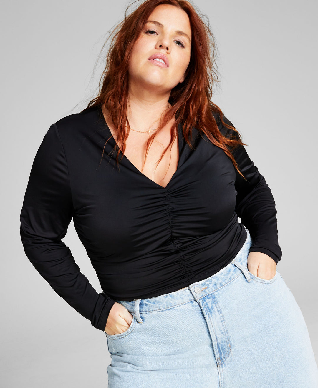 Now This Plus Size Ruched V Neck Top