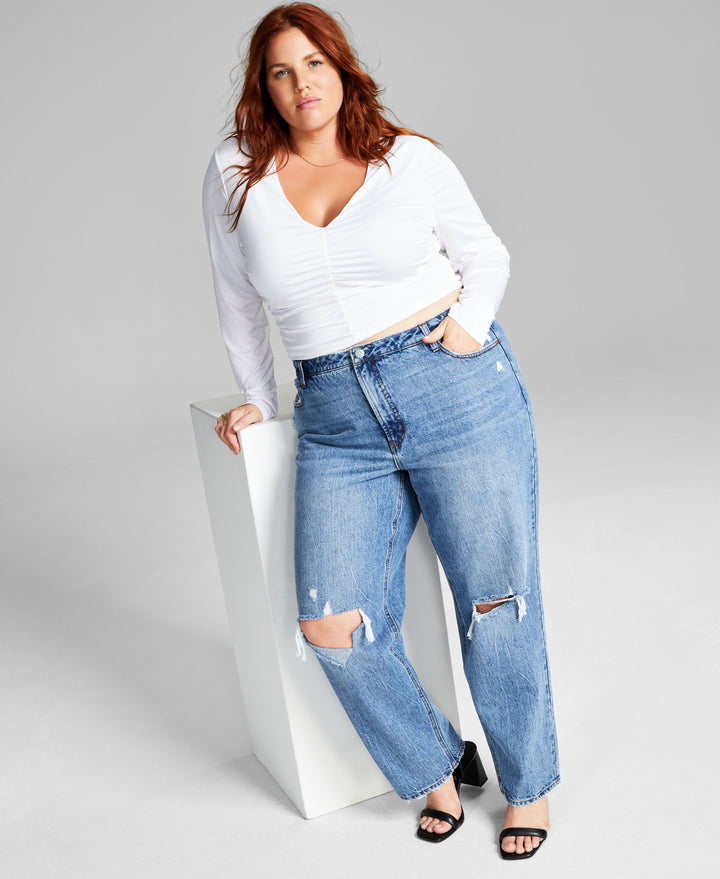 Now This Plus Size Ruched V Neck Top