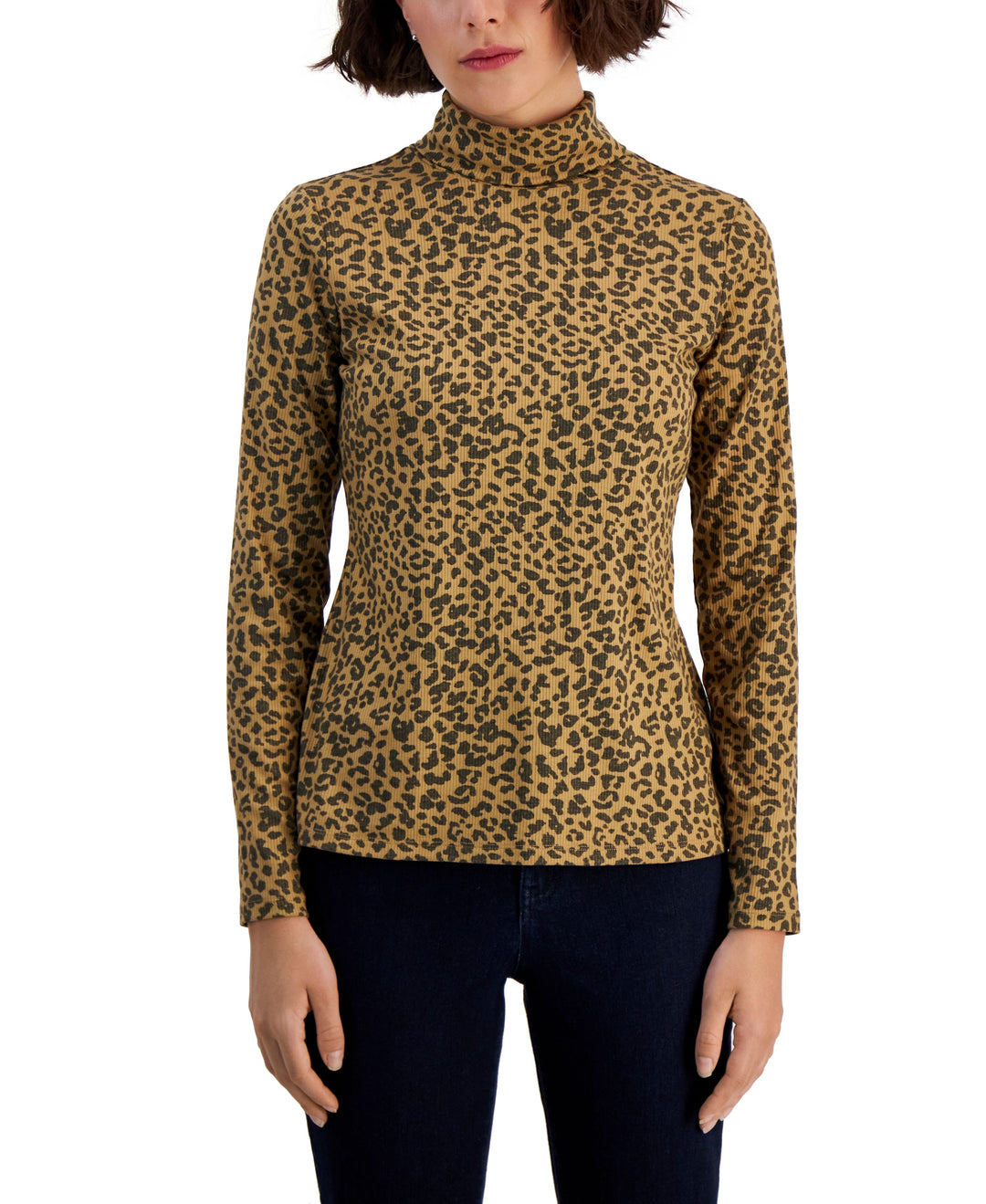 Style & Co Petite Printed Ribbed Turtleneck