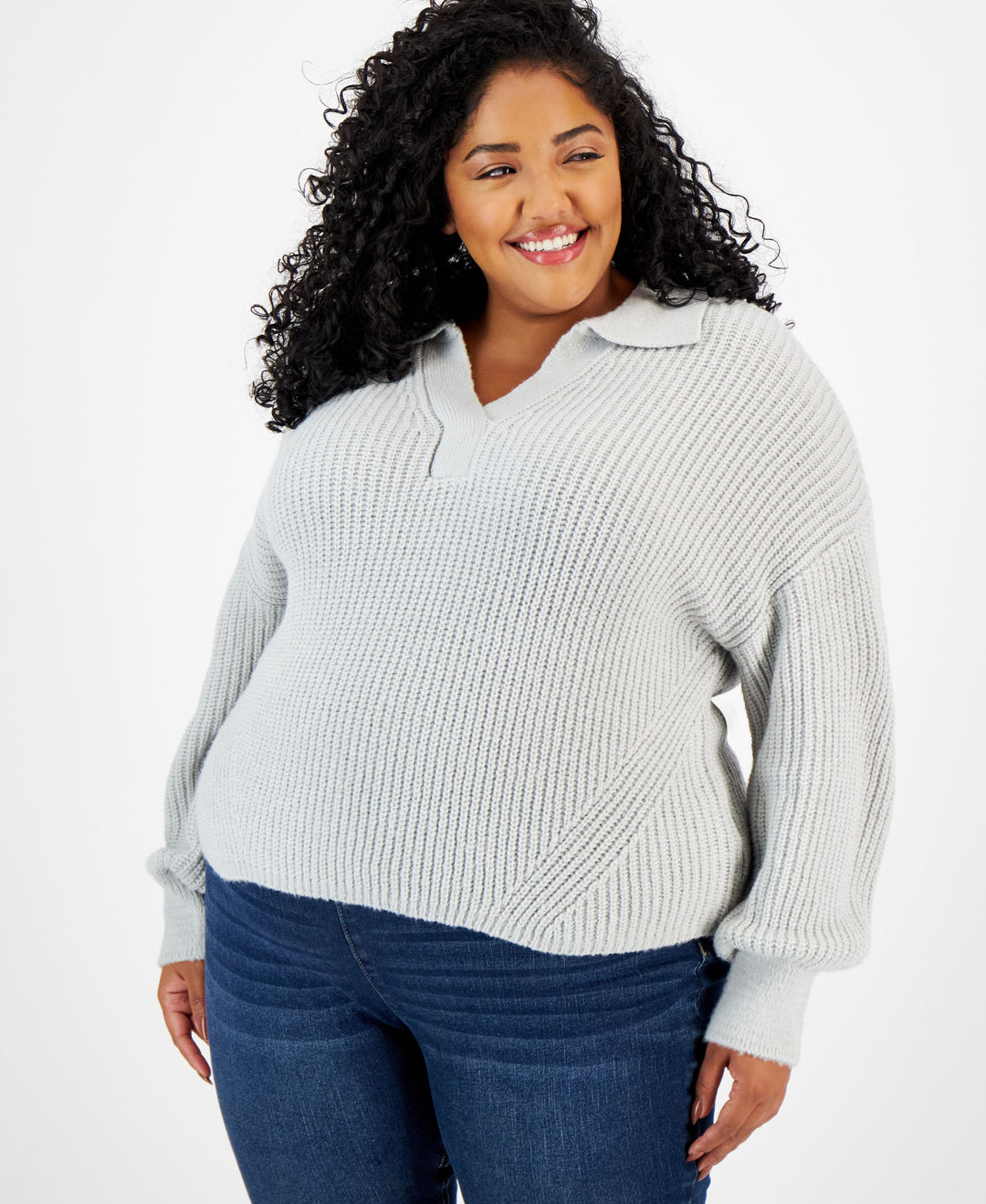 Trendy Plus Size Polo Collar Sweater
