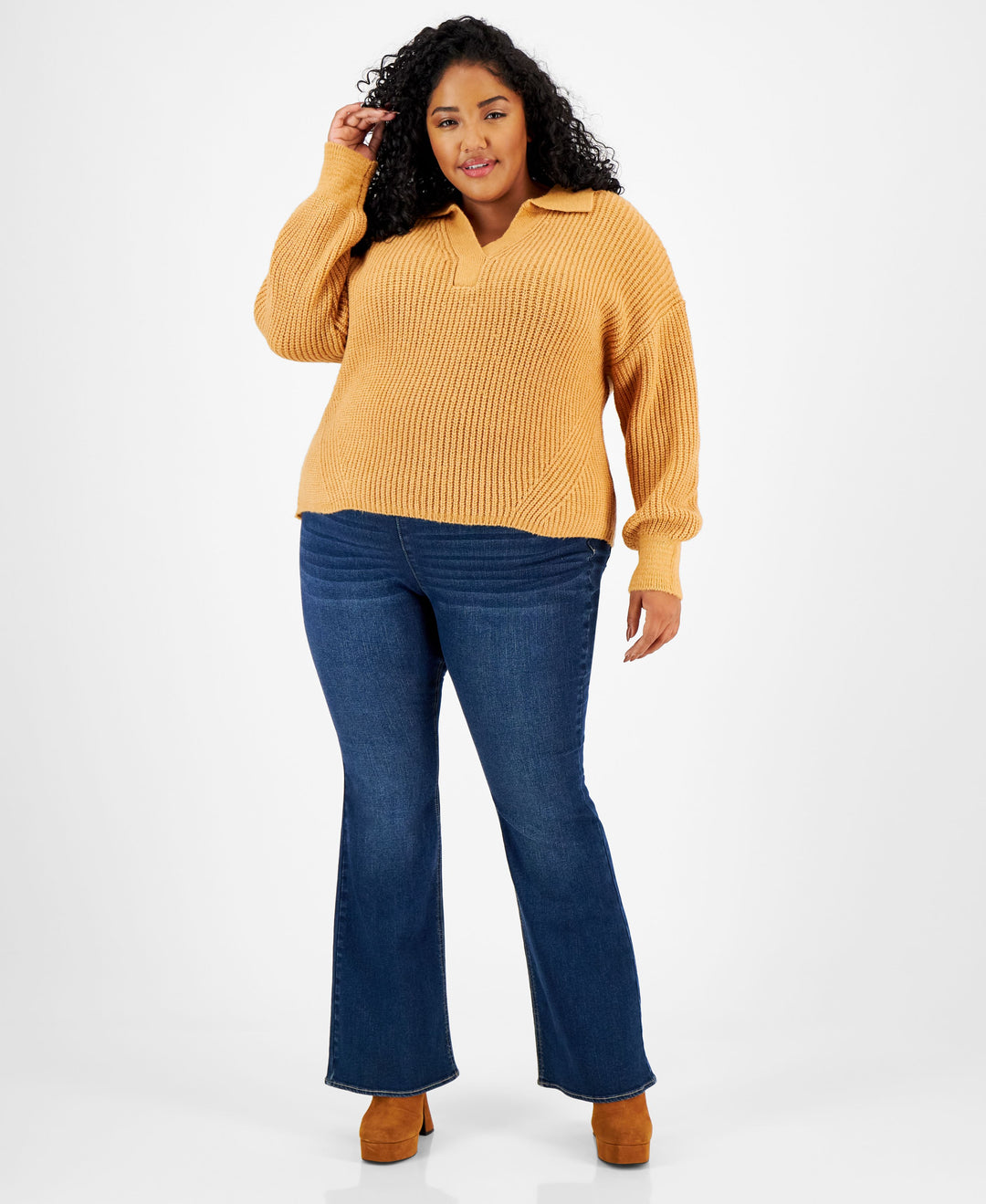 Trendy Plus Size Polo Collar Sweater