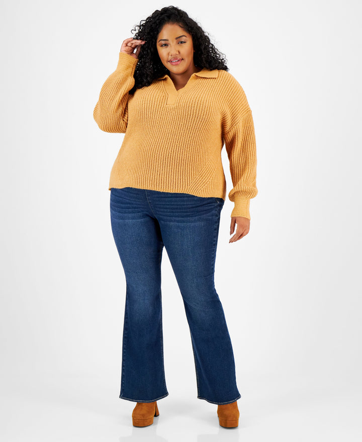 Trendy Plus Size Polo Collar Sweater