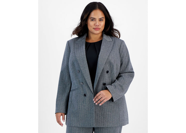 Plus Size Shimmer Herringbone Long-Sleeve Blazer
