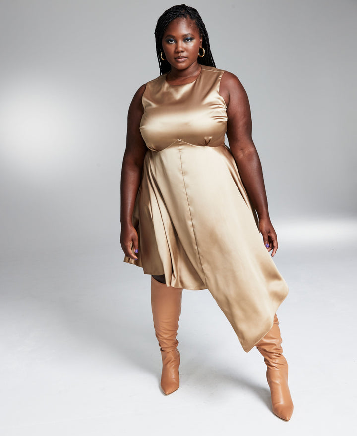 Googoo Atkins Trendy Plus Size Sleeveless Asymmetrical Mini Dress