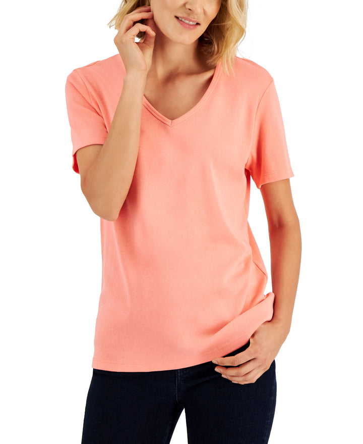 Karen Scott Cotton V Neck Top