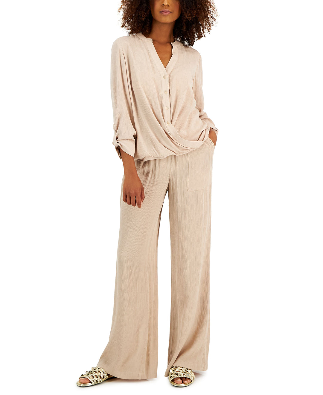 INC International Concepts Womens Button Down Front Twist Blouse