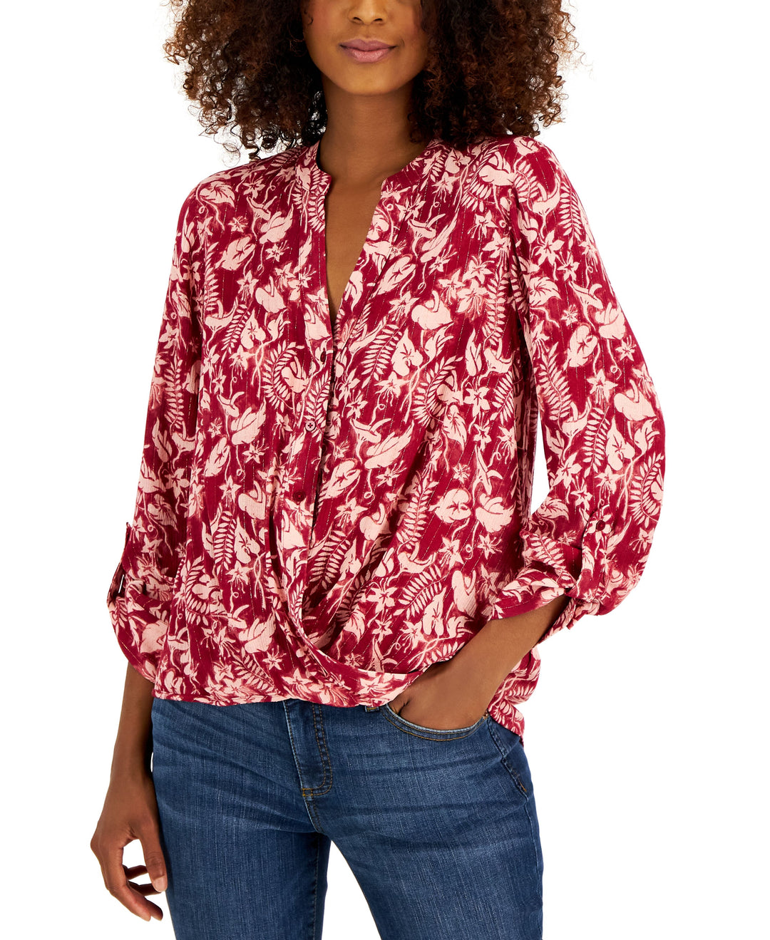 INC International Concepts Womens Botanical Print Button Up Long Sleeve Shirt