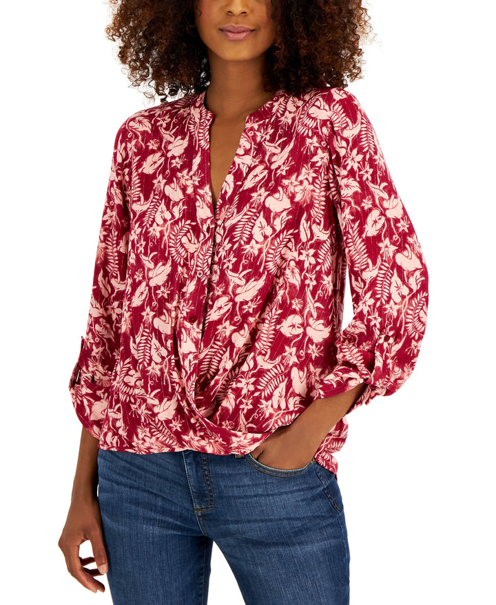 INC International Concepts Womens Botanical Print Button Up Long Sleeve Shirt