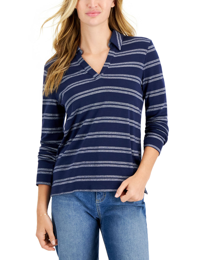 Charter Club Womens Split Neck Collared Top