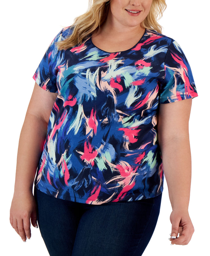 Karen Scott Plus Size Retro Wash Printed Top