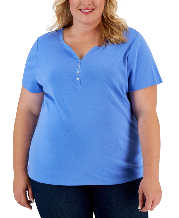 Plus Size Cotton Henley Top