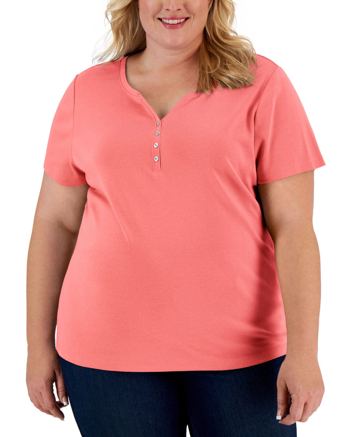 Plus Size Cotton Henley Top