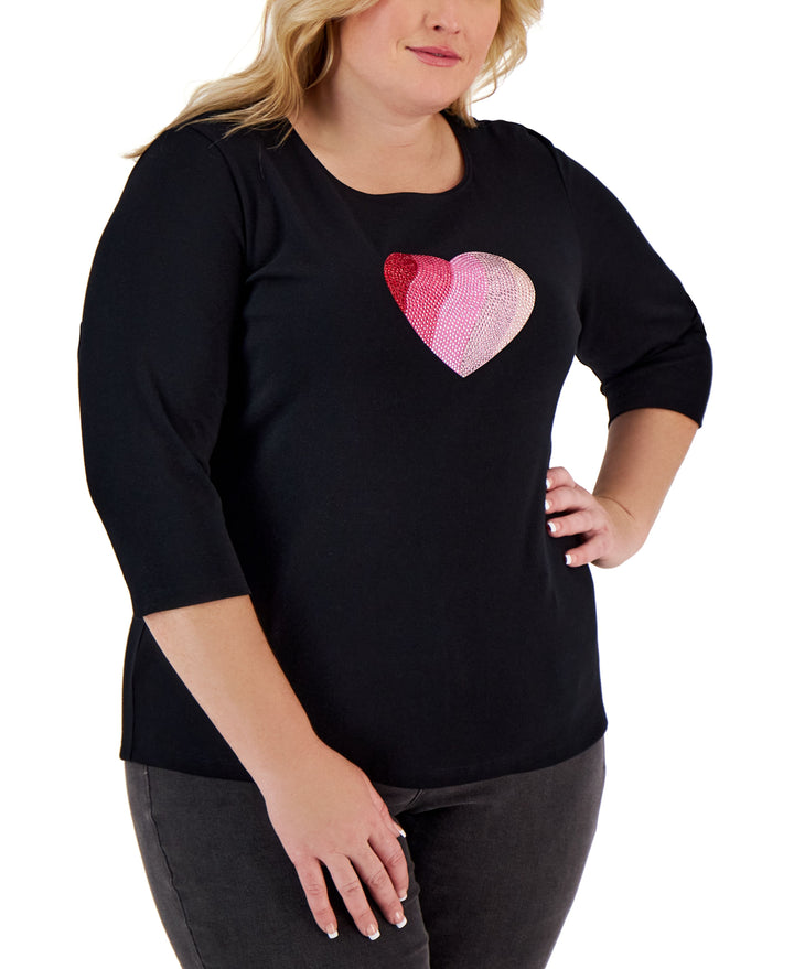 Karen Scott Plus Size Rhinestone Heart Top