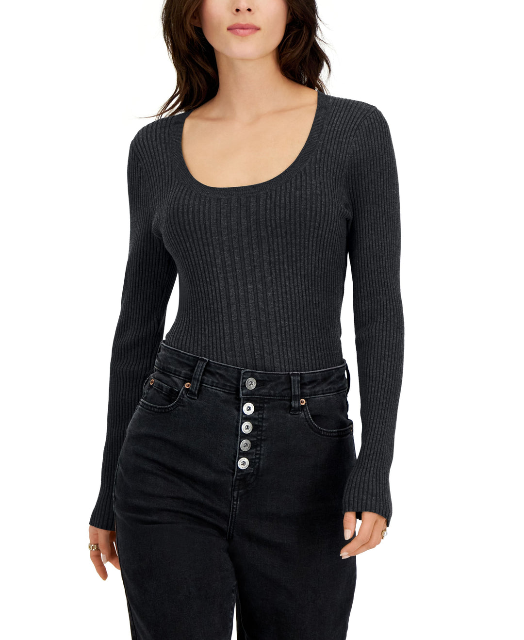 INC International Concepts Womens Scoop Neck Ribbed Sweater