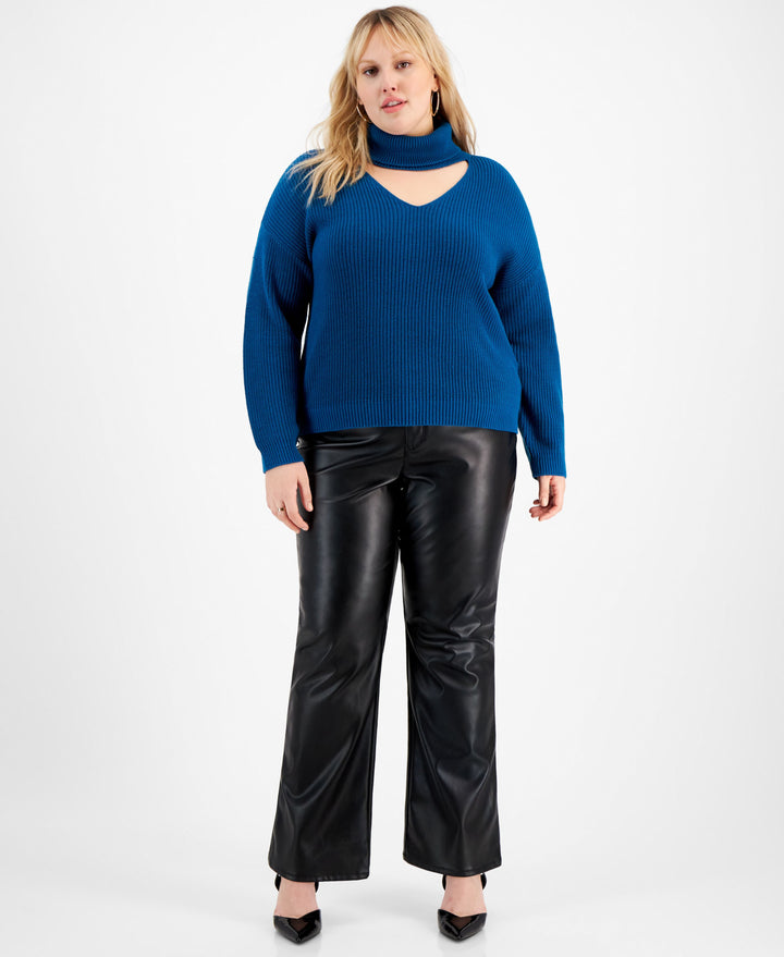Plus Size Cutout Turtleneck Sweater