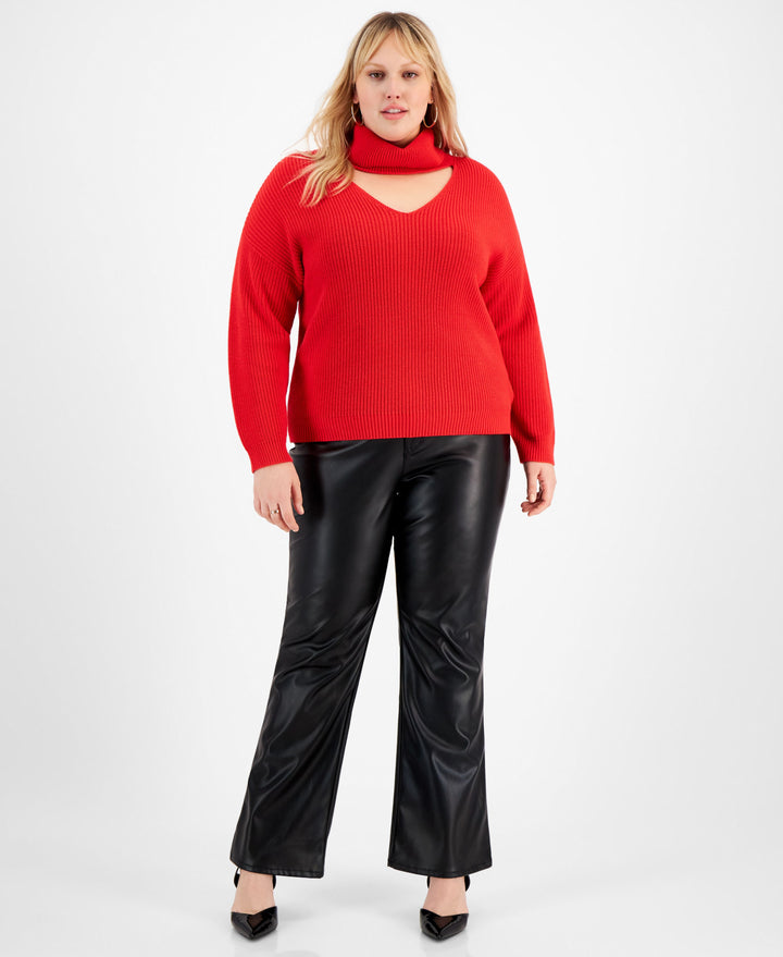 Plus Size Cutout Turtleneck Sweater