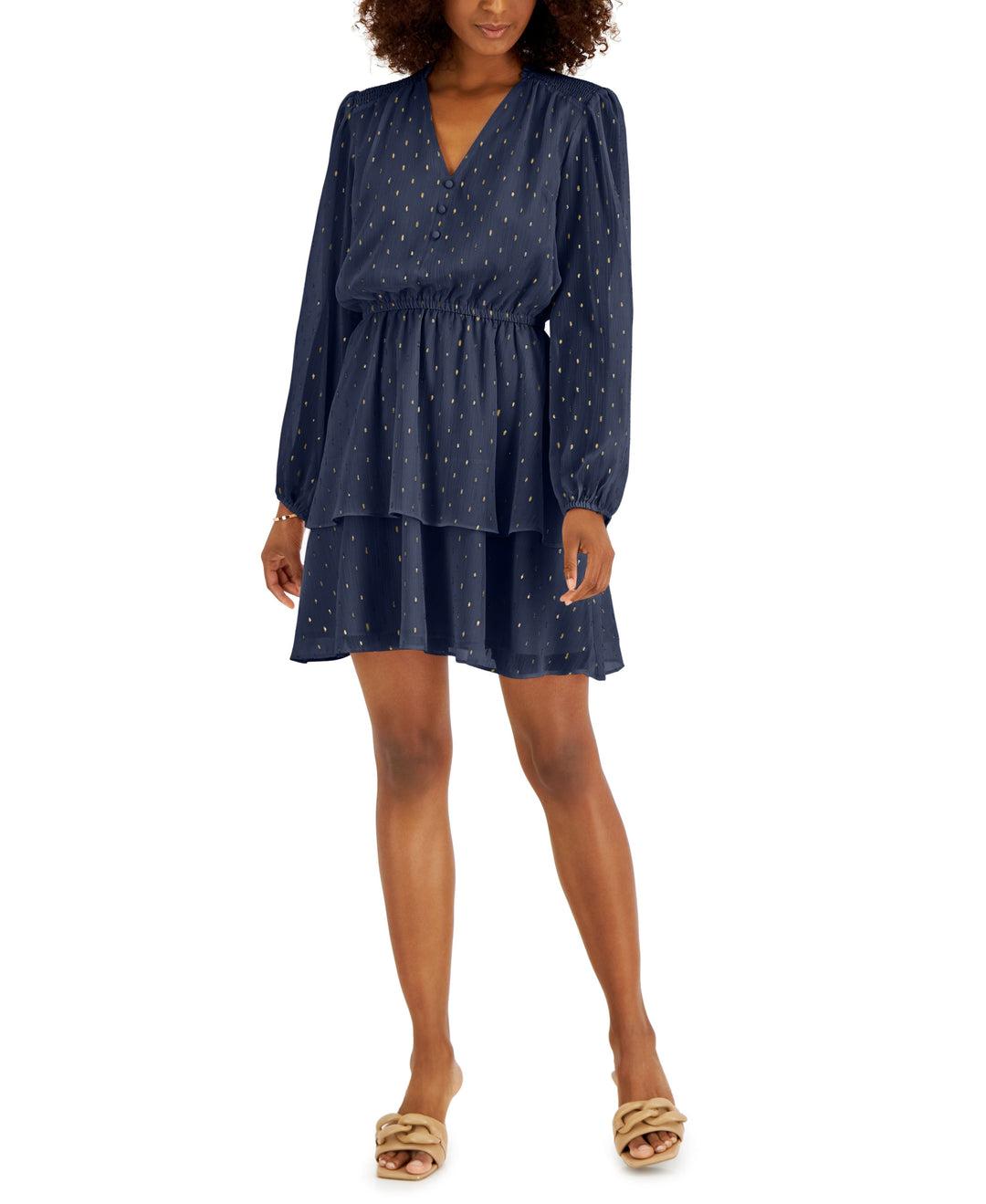 INC International Concepts Womens Metallic Clip Dot Tiered Dress