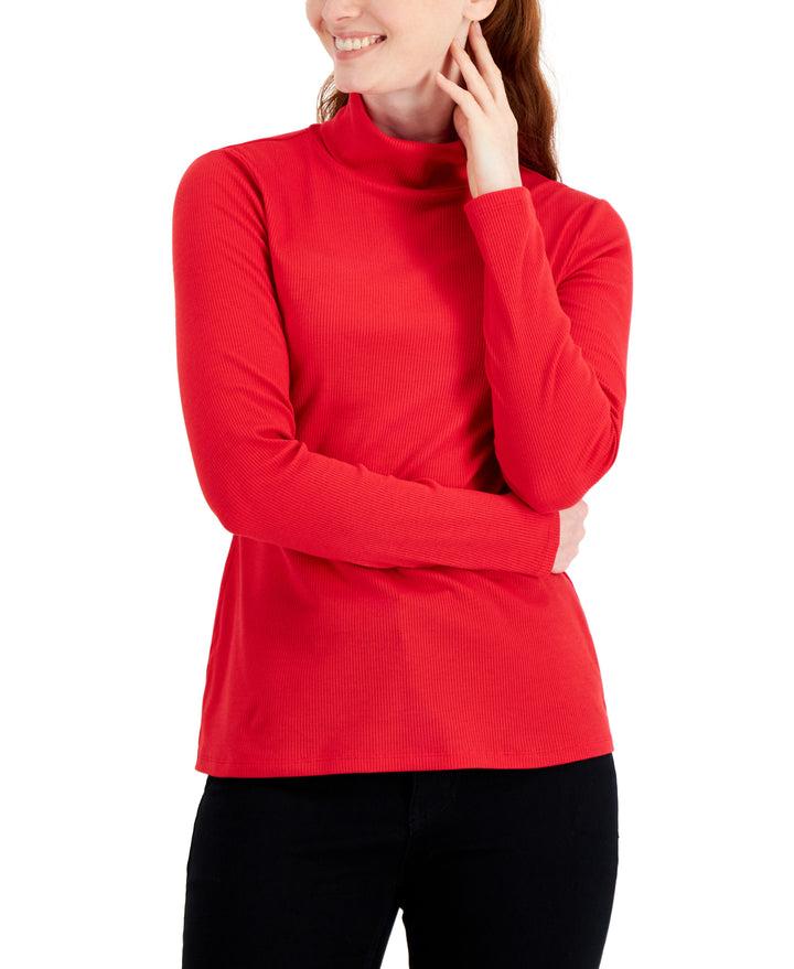 Style & Co Womens Ribbed Turtleneck Top