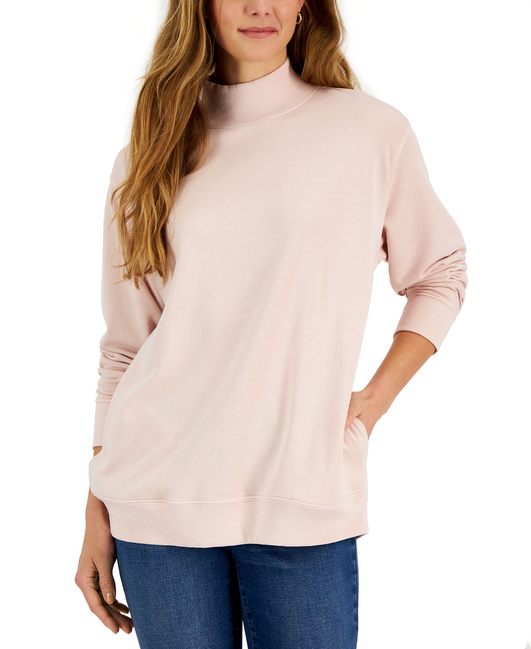 Style & Co Petite Mock Neck Ribbed Edge Sweatshirt