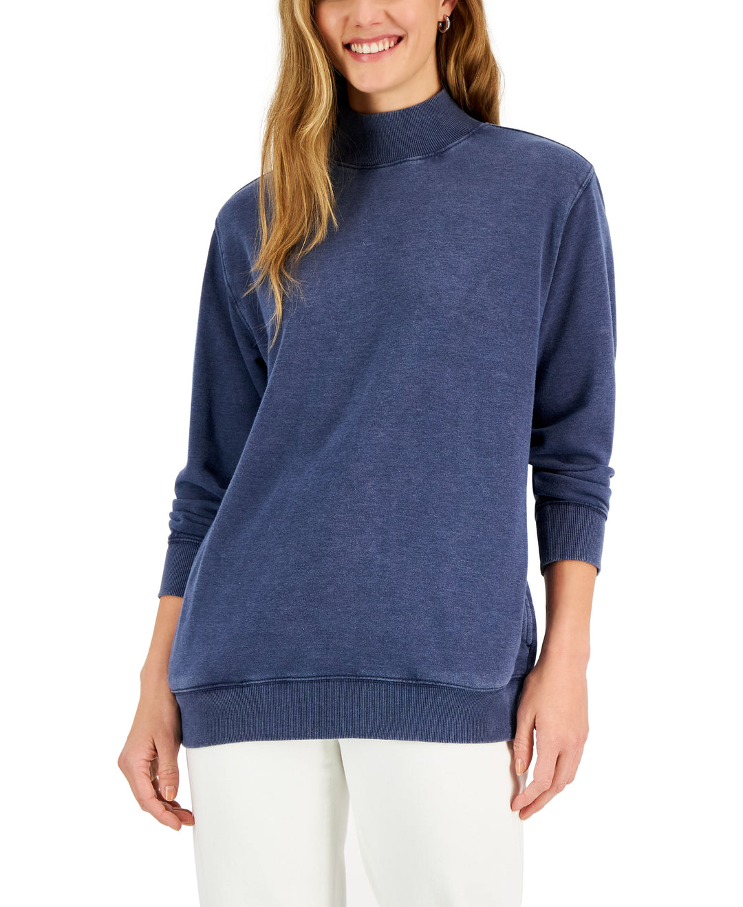 Style & Co Petite Mock Neck Ribbed Edge Sweatshirt