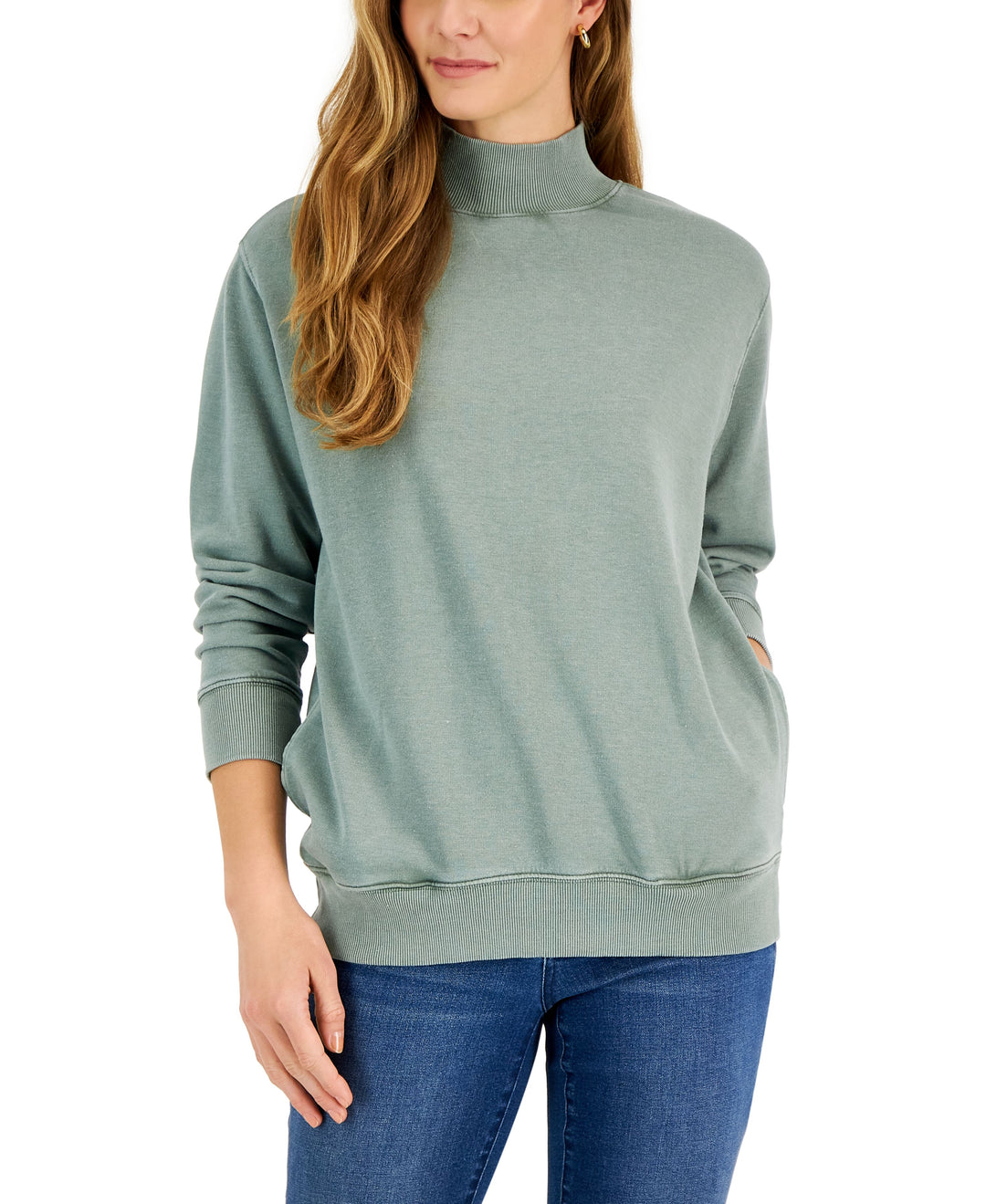 Style & Co Petite Mock Neck Ribbed Edge Sweatshirt