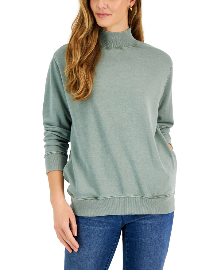 Style & Co Petite Mock Neck Ribbed Edge Sweatshirt