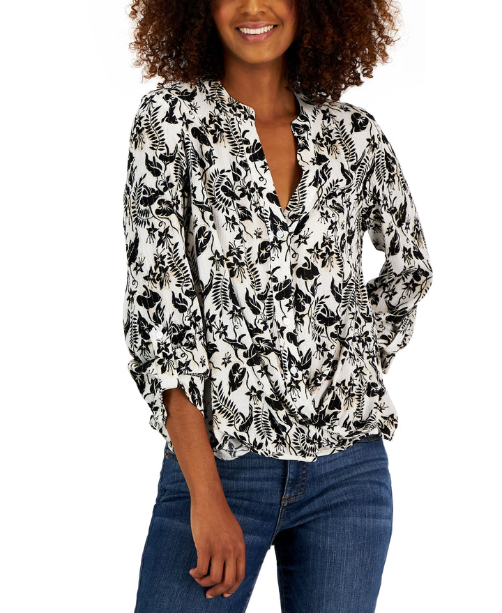 INC International Concepts Womens Botanical Print Button Up Long Sleeve Shirt