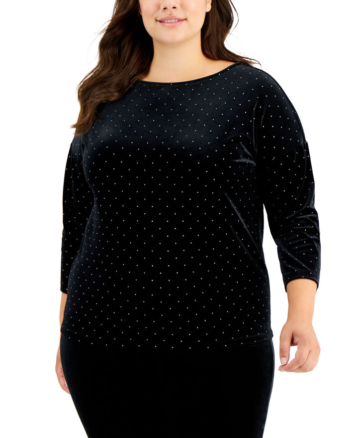 Plus Size Gift Giving Dew Drop Velour Dot-Print Top