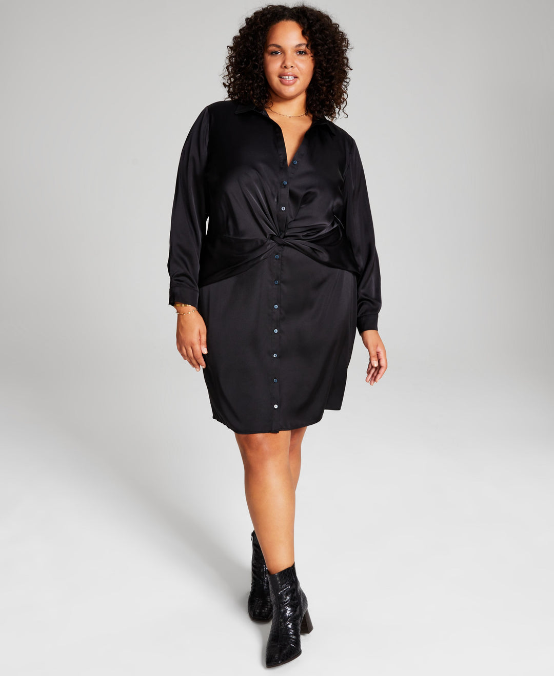 Trendy Plus Size Faux-Wrap Satin Dress