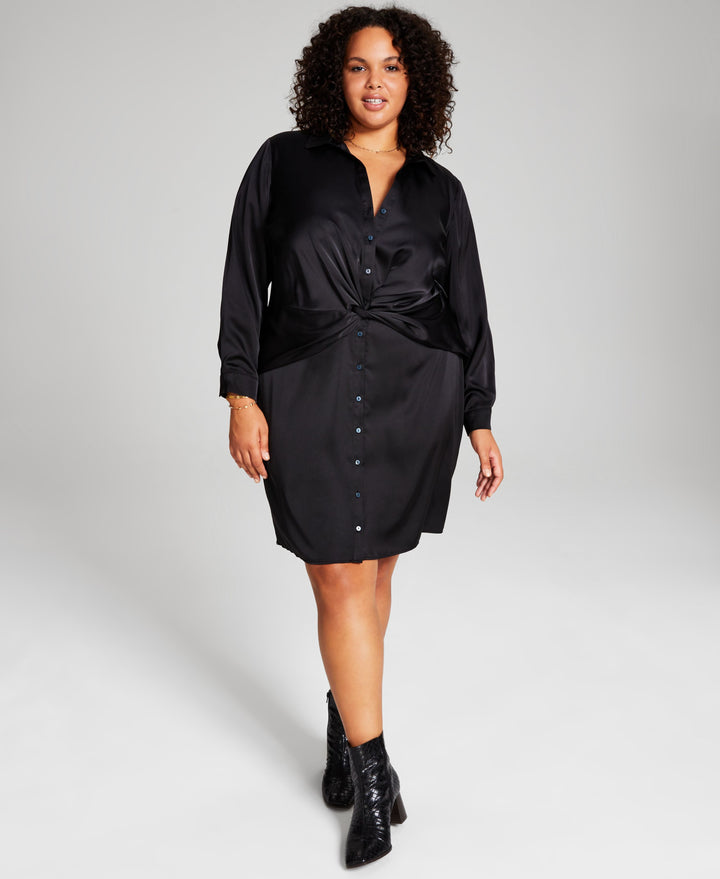 Trendy Plus Size Faux-Wrap Satin Dress