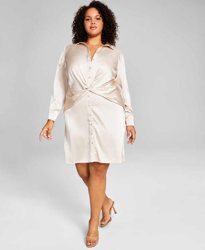 Trendy Plus Size Faux-Wrap Satin Dress