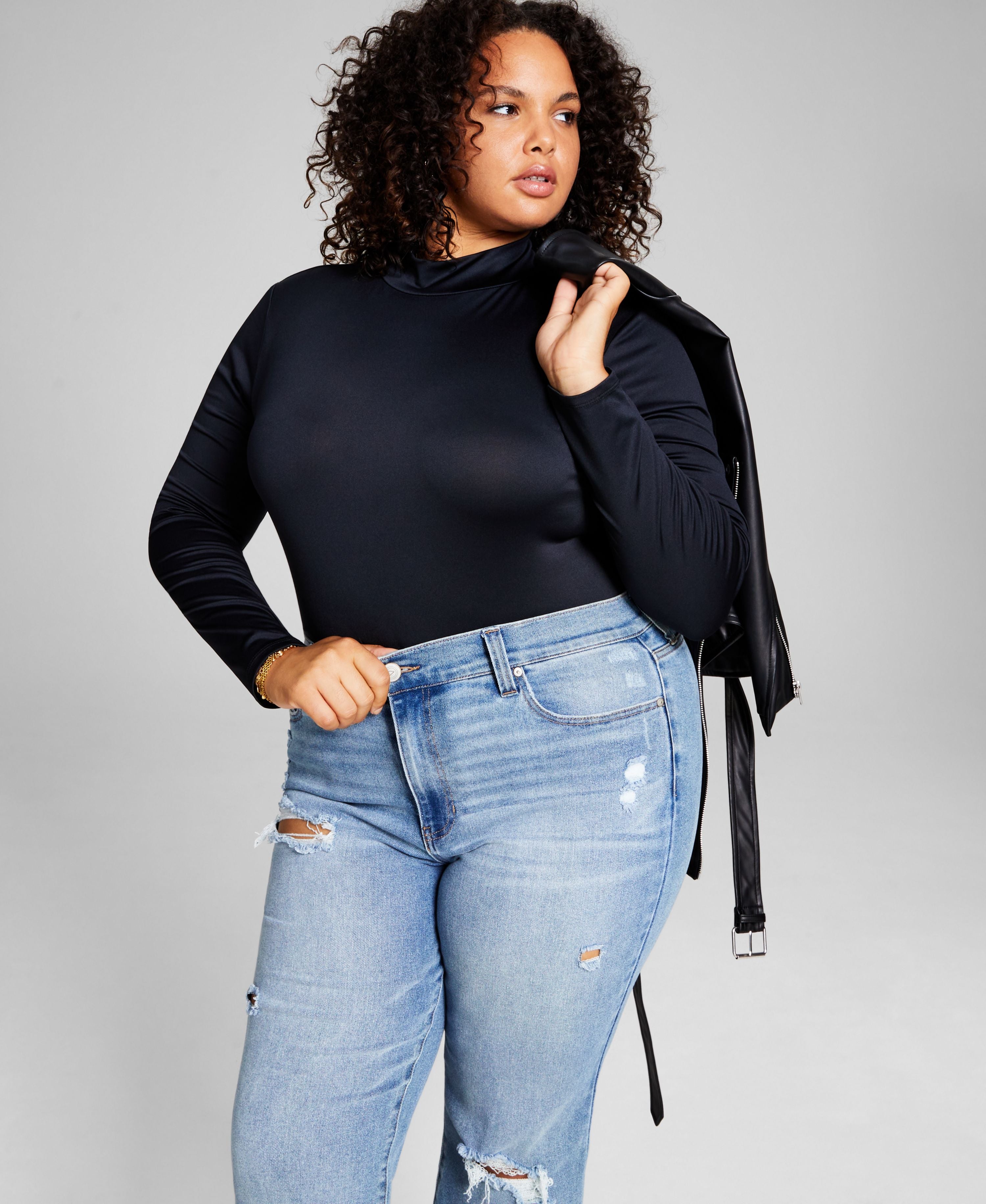 Trendy Plus Size Mock-Neck Bodysuit