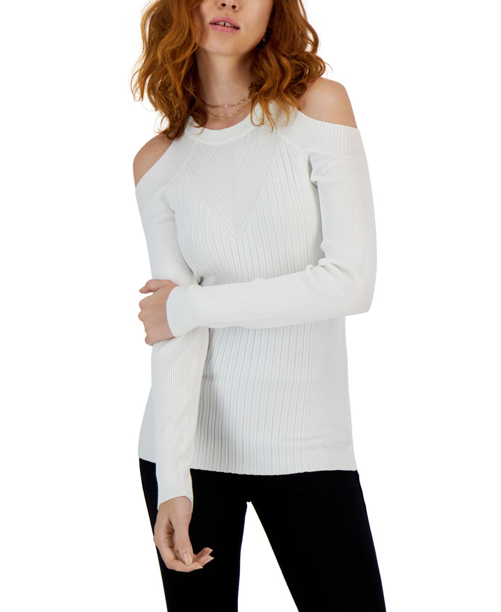 INC International Concepts Womens Ribbed Cold Shoulder Sweater