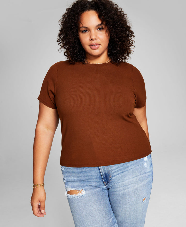 Trendy Plus Size Ribbed T-Shirt