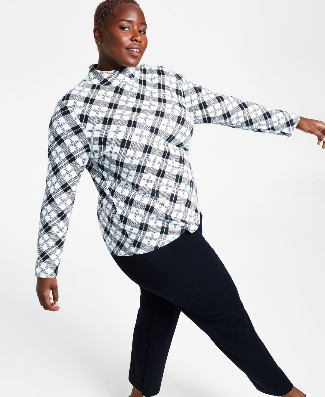 Plus Size Holiday Printed Mock-Neck Top