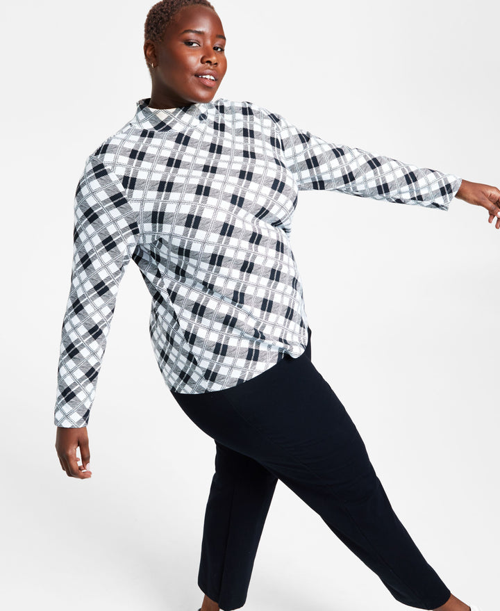 Plus Size Holiday Printed Mock-Neck Top