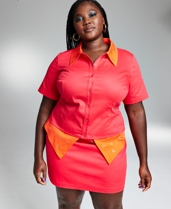 GooGoo Atkins Trendy Plus Size Embellished-Collar Top