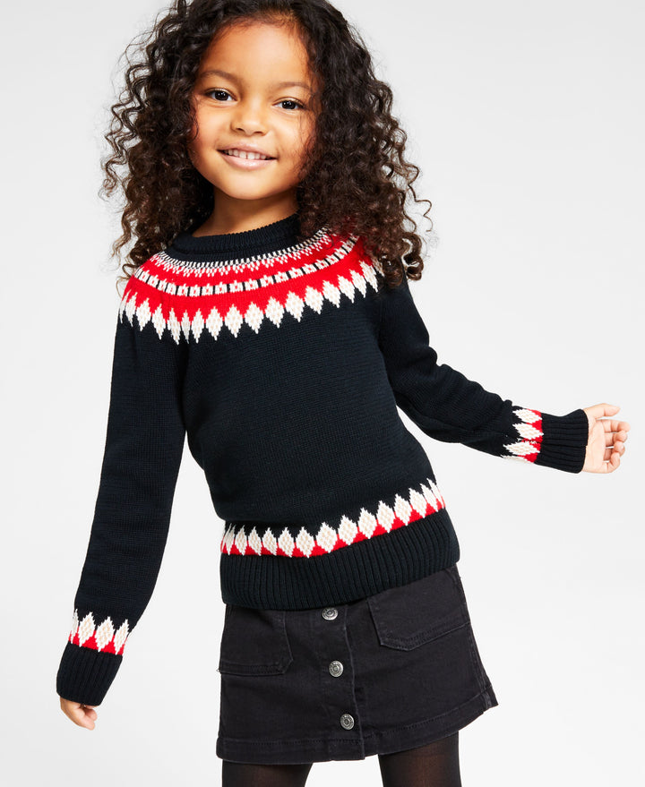 Little Girls Fair Isle Mock Neck Holiday Sweater