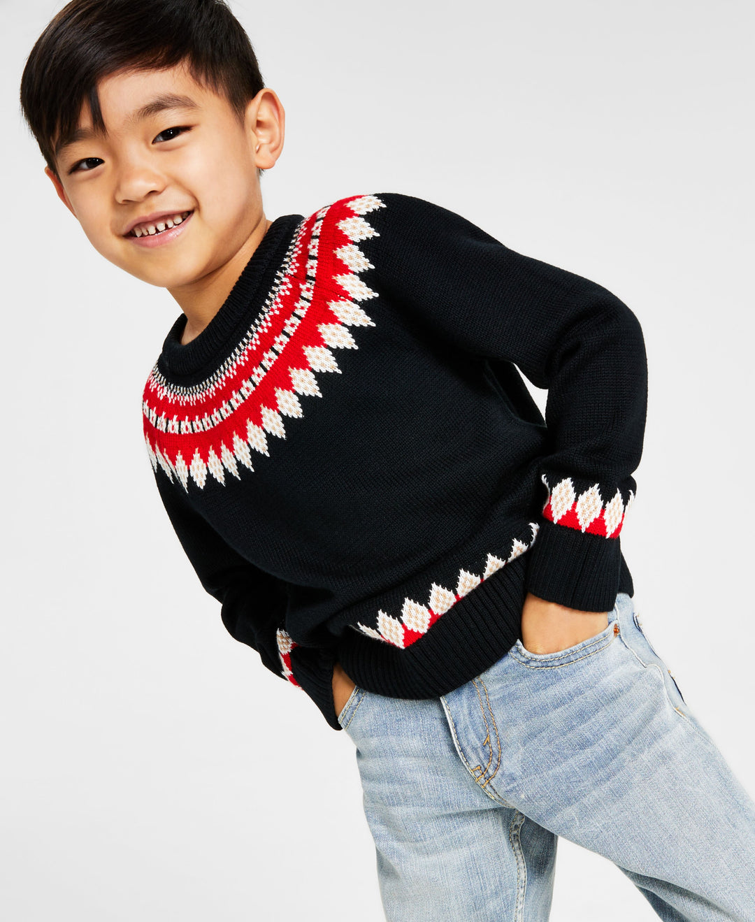Little Boys Fair Isle Mock Neck Holiday Sweater