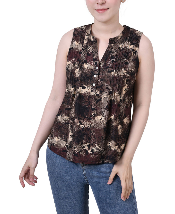 NY Collection Petite Sleeveless Jacquard Y Neck Top