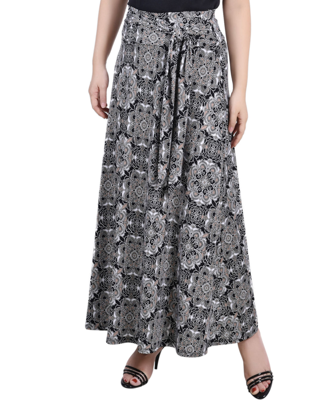 Petite Printed Maxi Skirt with Sash Waist Tie