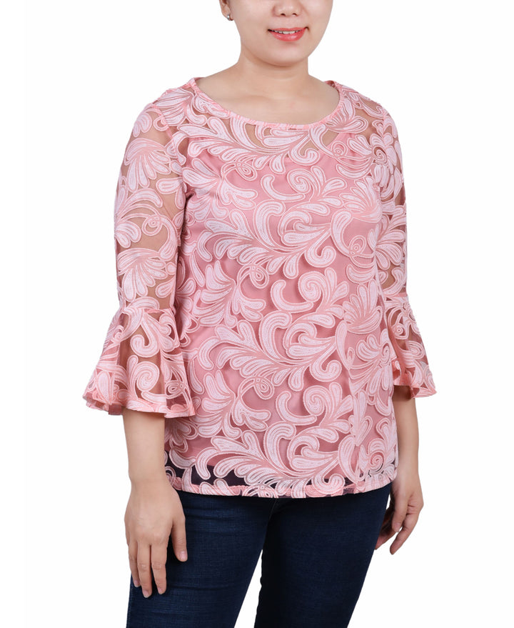 Petite Burnout Bell-Sleeve Top