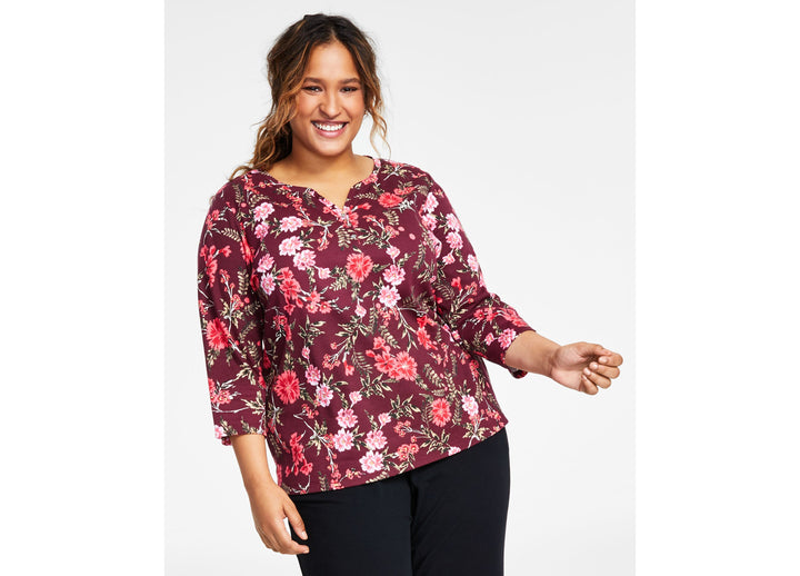 Karen Scott Plus Size Floral Print Top
