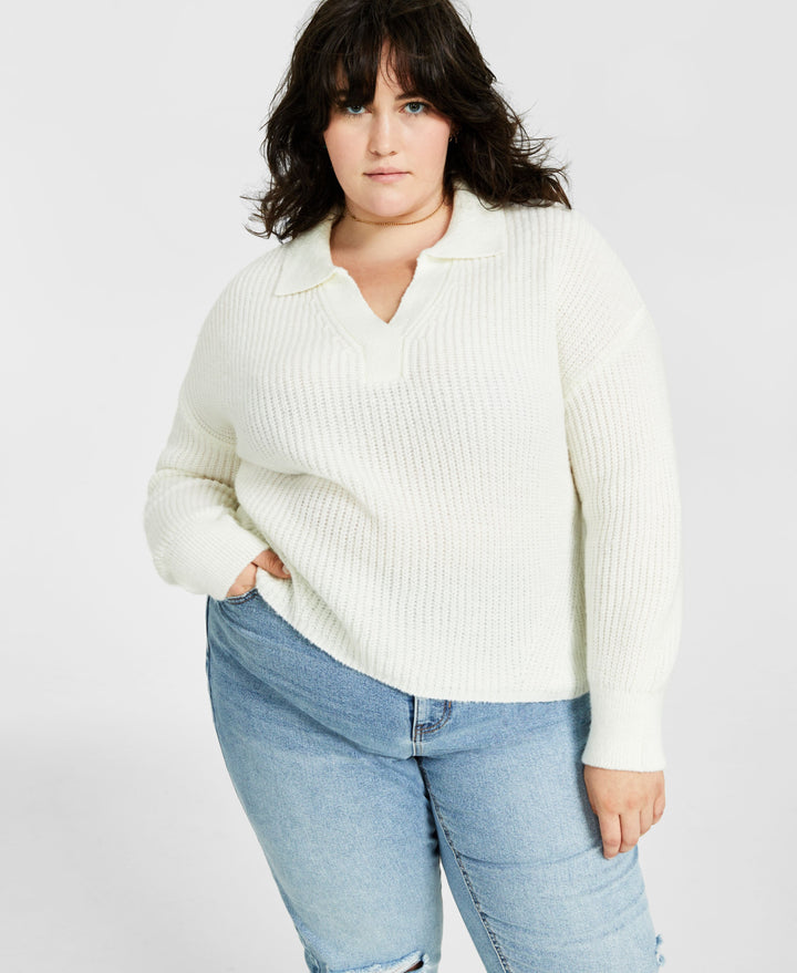 Trendy Plus Size Polo Collar Sweater