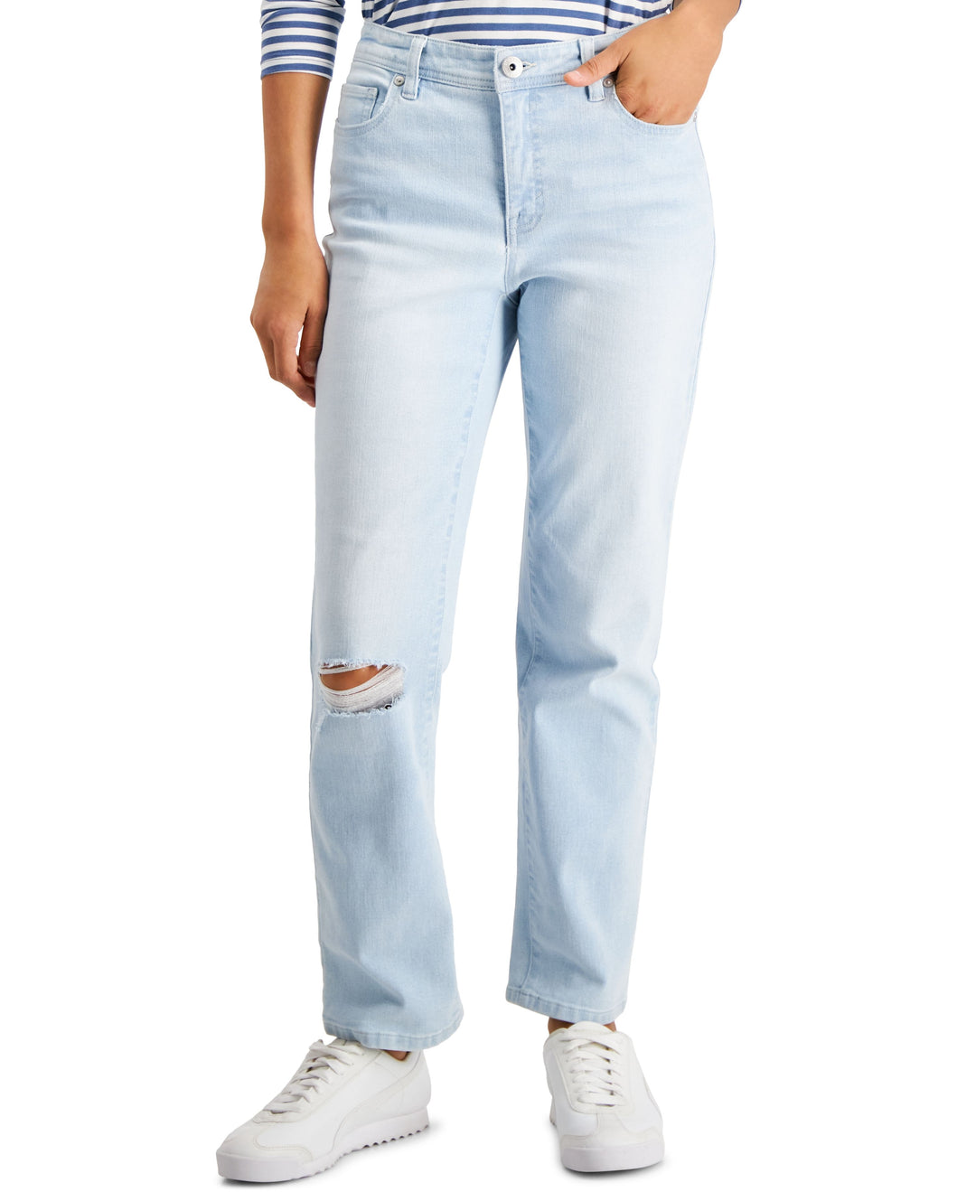Style & Co Petite Mid Rise Natural Straight Leg Jeans