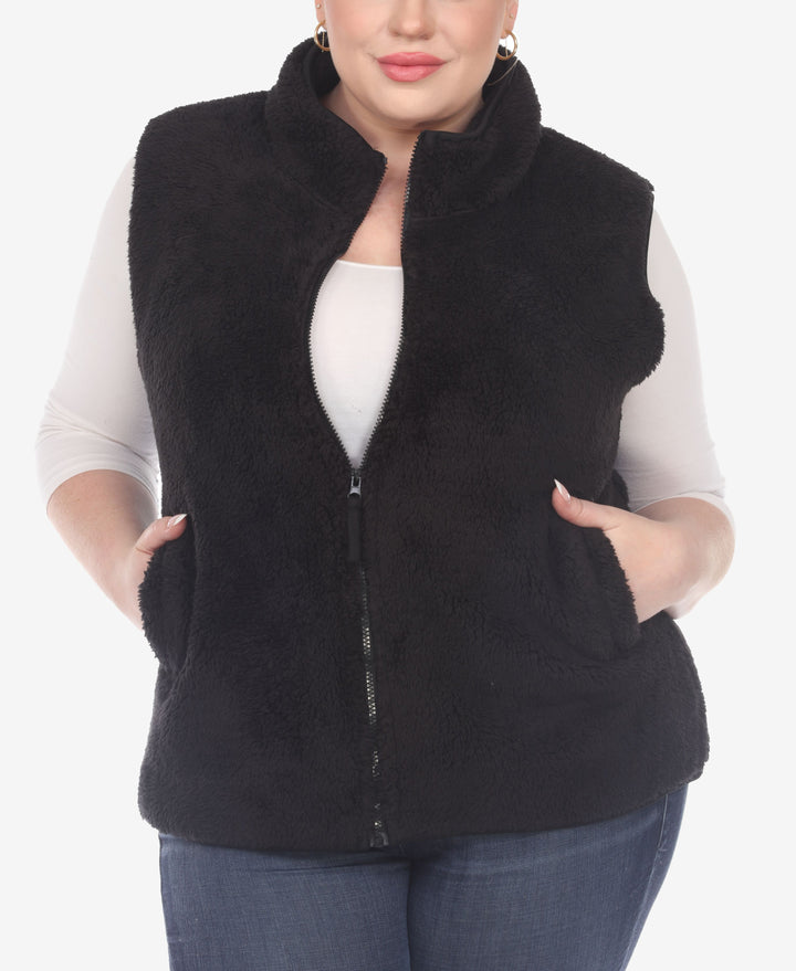 Plus Size Women's Zip Up Sherpa Vest Jacket